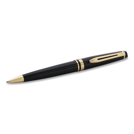 WATERMAN Expert Ballpoint Pen, Retractable, Medium 1 mm, Blue Ink, Black/Gold Barrel S0951700